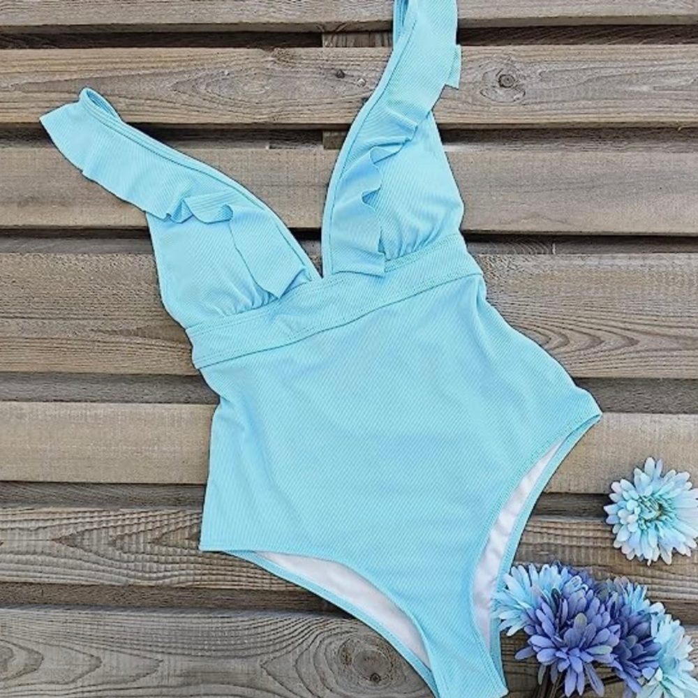 Women One Piece Ruffle V Neck Bathing Suit